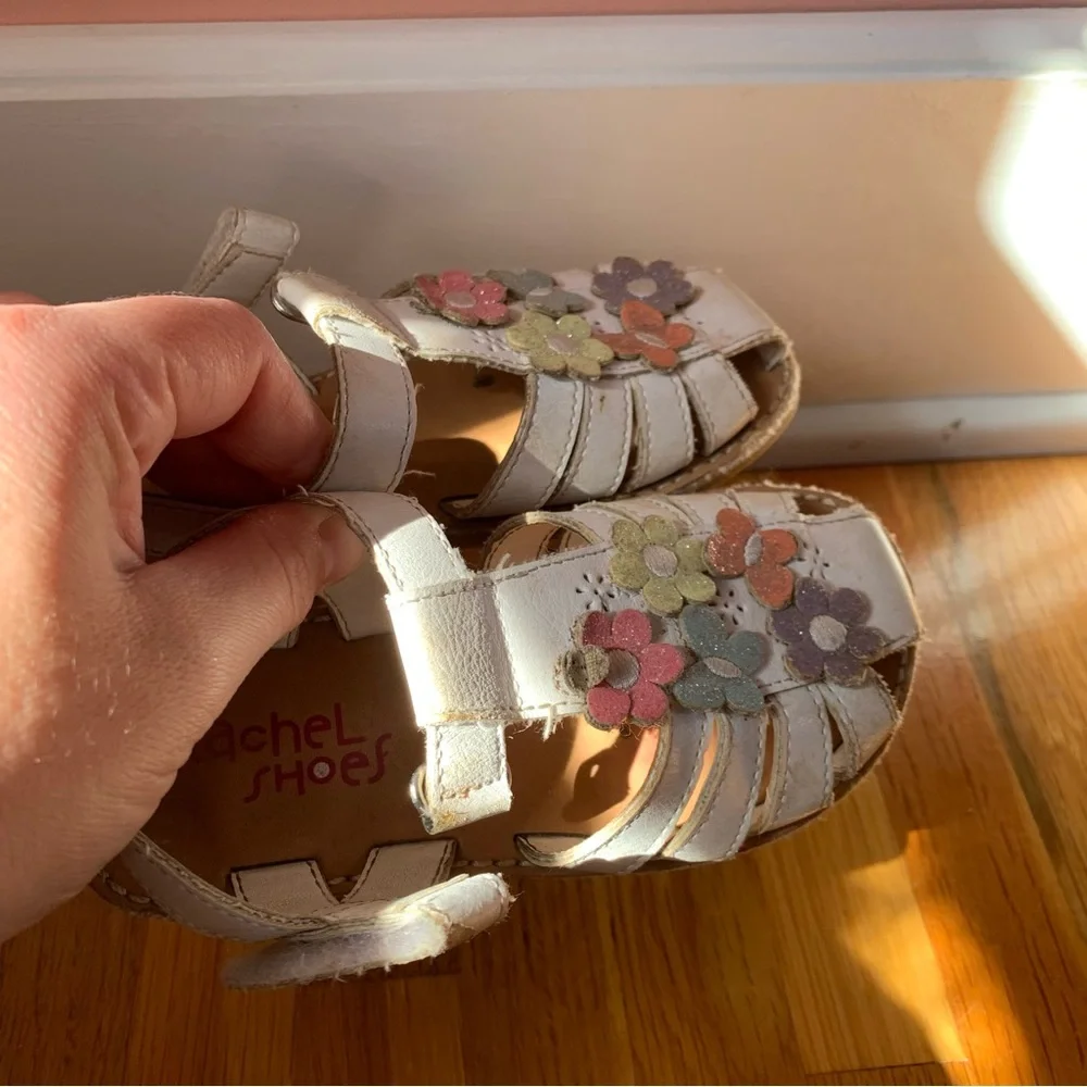 Strappy White Sandals Heart Butterfly Flower Strap Closure Size 9 Toddler Girl